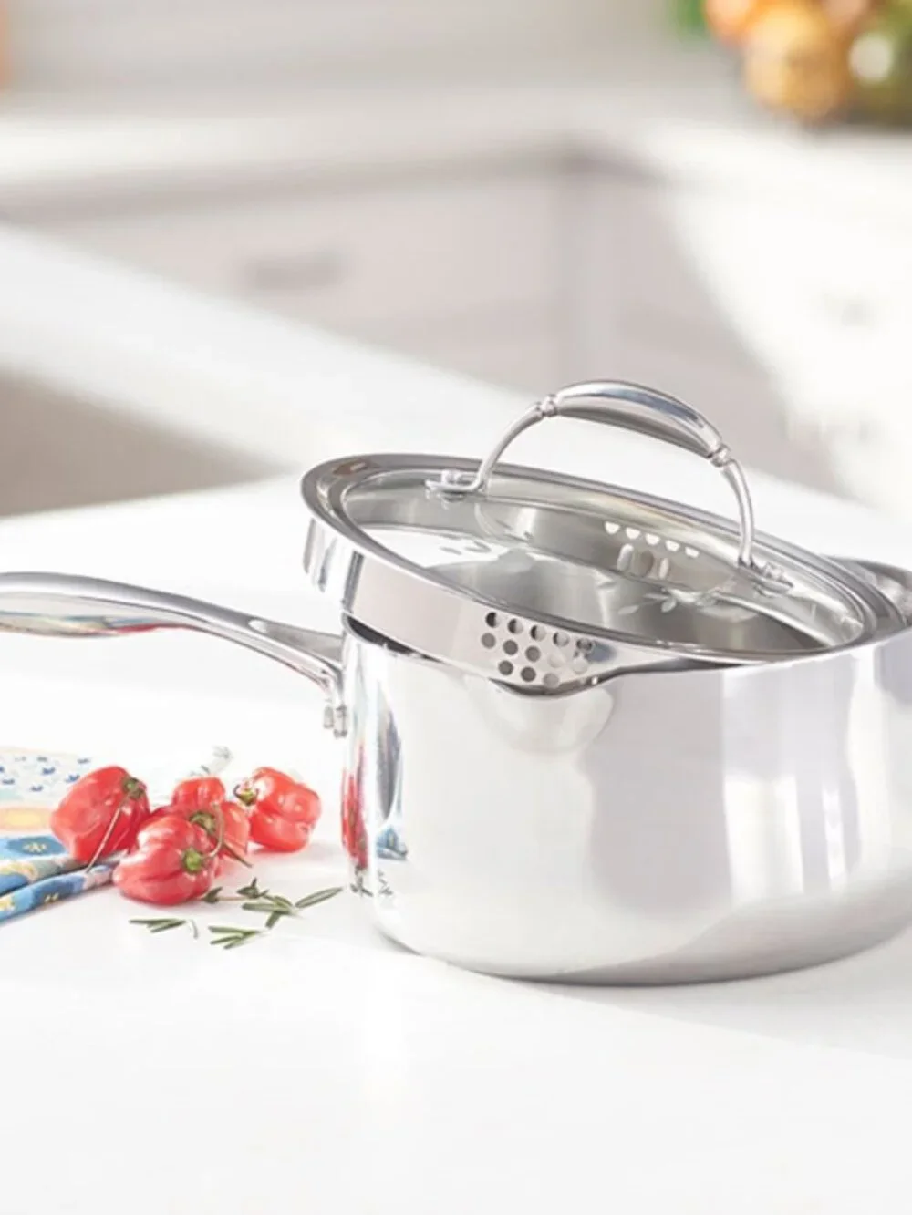 Princess Heritage® Tri-Ply Stainless Steel 3-Qt. Straining Saucepan 5755